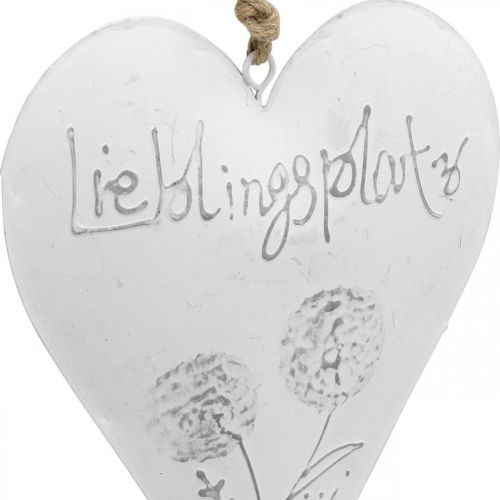 Floristik24 Herzen zum Hängen, Willkommen, Lieblingsplatz, Metalldeko mit Pusteblume Weiß, Silbern H20cm 2er-Set