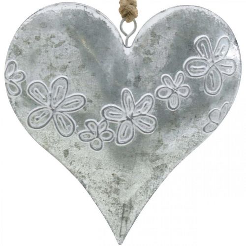 Floristik24 Herzen zum Hängen, Metalldeko mit Prägung, Valentinstag, Frühlingsdeko Silbern, Weiß H13cm 4St