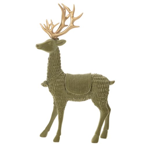 Dekorativer Hirsch stehend mit goldfarbenem Geweih 31 cm grün | Floristik24.ch