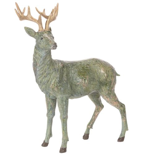 Hirschfigur aus Polyresin stehend 43cm grün mit goldfarbenen Akzenten für Innenbereich online kaufen | Floristik24.ch