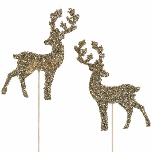 Floristik24 Dekostecker Hirsch Glitter Gold Sortiert 8/10cm 18 St