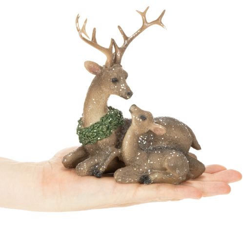 Dekofigur Hirschfamilie mit Schnee 17 cm Kunststoff Braun Weiss Grün für Innenbereich | Floristik24.ch
