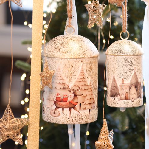 Weihnachtsglocke aus Metall mit Rentiermotiv 26cm Weiss und Gold | Floristik24.ch