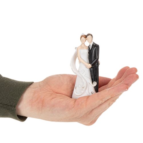Hochzeitsfigur Brautpaar aus Polyresin 10,5cm Weiss-Schwarz mit Stassdekor | Floristik24.ch