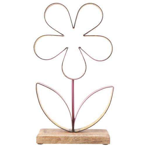 Artikel Holz Metall Deko Blume auf Sockel Altrosa Gold H35cm