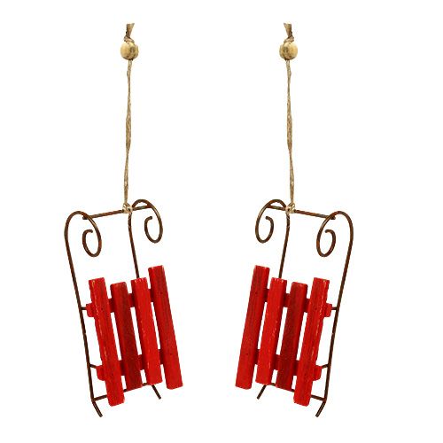 Floristik24 Holz Schlitten zum Hängen Rot 12cm x 4,5cm x 3,5cm 6 St