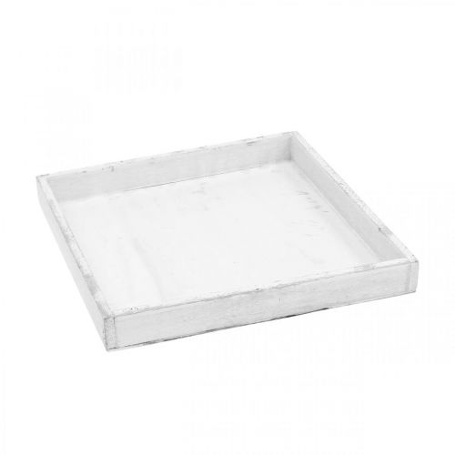 Deko Tablett Weiß eckig Holztablett Shabby Chic 24,5×24,5cm