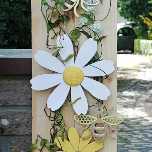 Artikel Holzblüten, Sommerdeko, Margeriten Gelb und Weiß, Deko-Blumen zum Hängen 4St
