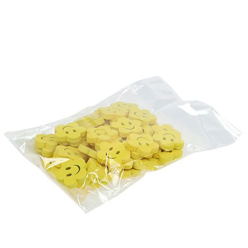 Floristik24 Holzblume mit Gesicht Gelb 2,5cm 48 St