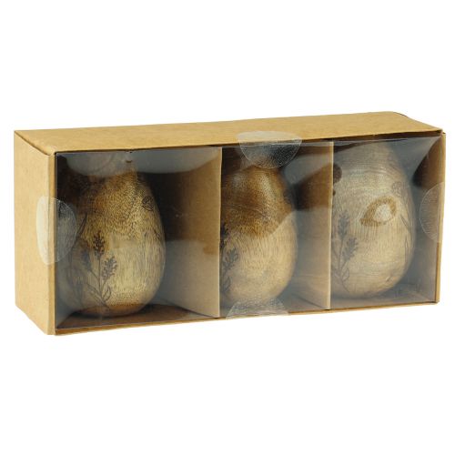 Artikel Holzeier Natur Mangoholz Ostereier aus Holz Blumendekor H10cm 3 St
