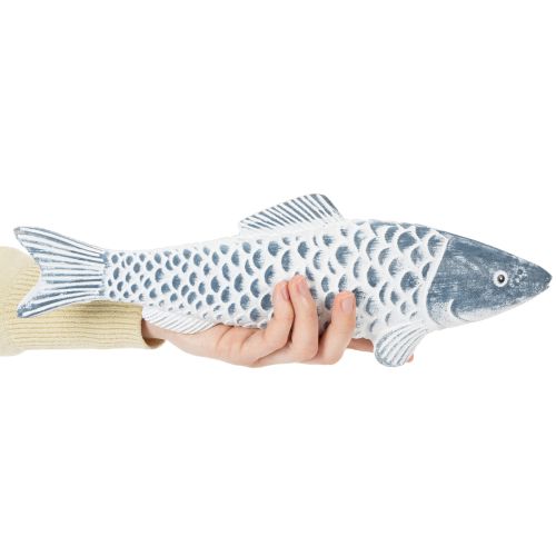 Holzfisch Blau-Weiss aus Holzmehl 35 cm für Dekoration | Floristik24.ch