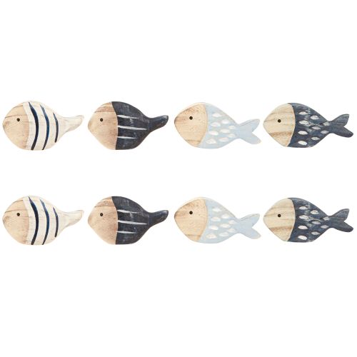Floristik24 Holzfische Maritime Tischdeko Natur Blau Weiß 8-9cm 8 St
