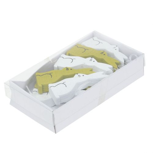 Floristik24 Holzhase zum Hängen Grün, Weiß 2,5cm x 6,5cm 10St