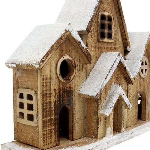 Floristik24 Holzhaus mit LED-Beleuchtung 34cm x 30cm Natur, Weiß
