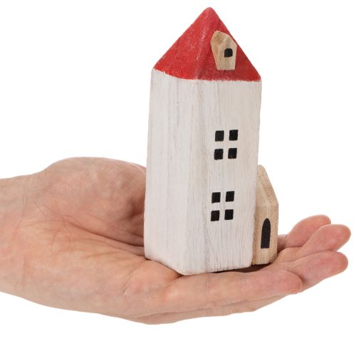 Deko-Holzhaus-Set, rot-weiss, 6-teilig, Höhen 13/9/6 cm, winterliche Innenraumdekoration | Floristik24.ch