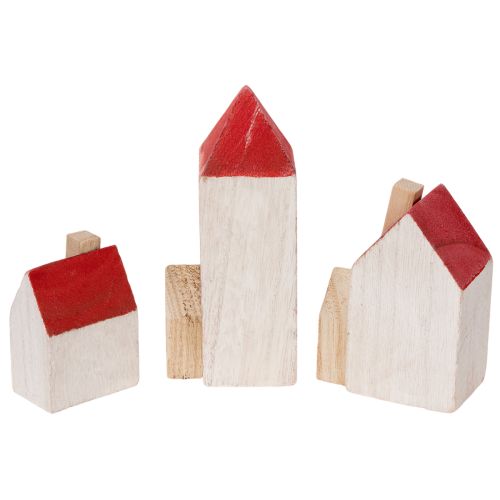 Deko-Holzhaus-Set, rot-weiss, 6-teilig, Höhen 13/9/6 cm, winterliche Innenraumdekoration | Floristik24.ch