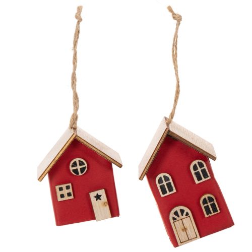Hängedeko Haus Set aus Holz Rot Skandi-Stil 6er-Set 7cm | Floristik24.ch