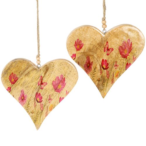 Holzherzen zum Hängen Blumen Natur Pink H18cm 2 St