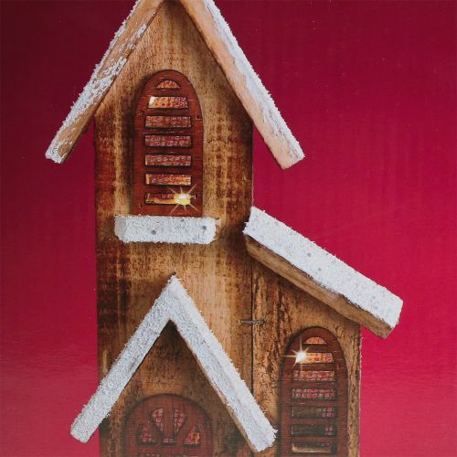 Floristik24 Kirche aus Holz mit LED-Beleuchtung Warmweiß 5L 16cm x 27cm