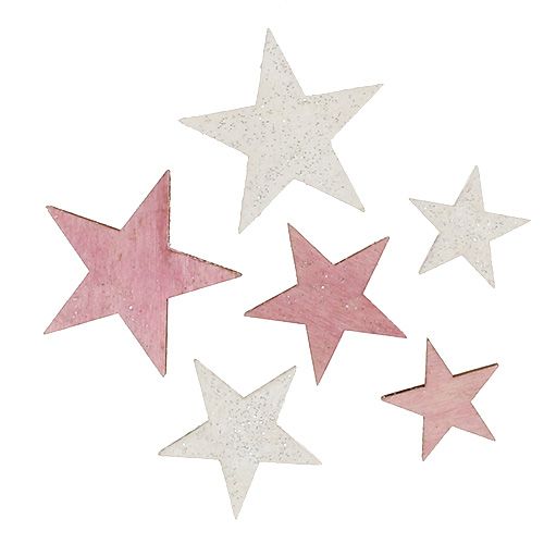 Floristik24 Holzstern 3-5cm Pink/Weiß mit Glitter 24 St