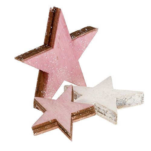 Floristik24 Holzstern 3-5cm Pink/Weiß mit Glitter 24 St