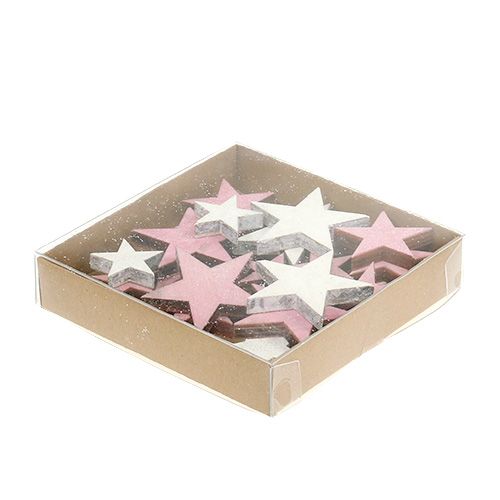 Floristik24 Holzstern 3-5cm Pink/Weiß mit Glitter 24 St