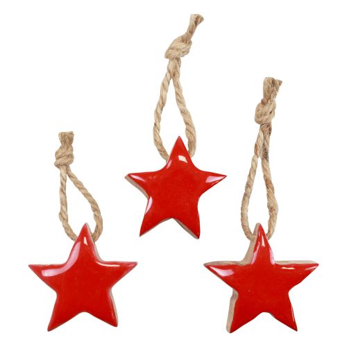 Holzstern Christbaumschmuck Rot, Natur Dekosterne 5cm 24 St