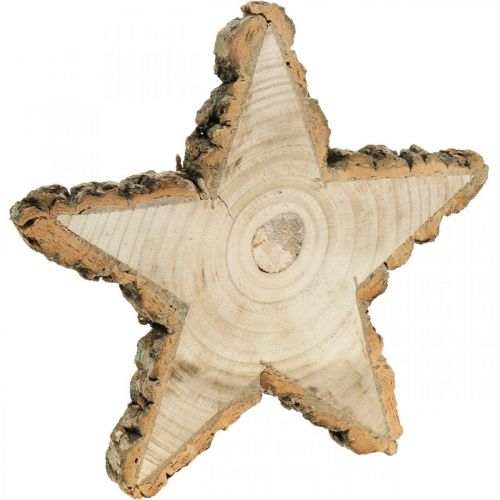 Holztablett für Advent, Baumscheibe Sternform, Weihnachten, Sterndeko Naturholz Ø29cm