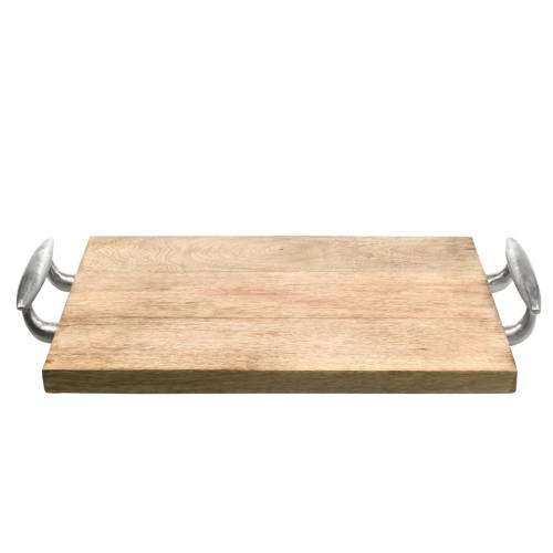 Floristik24 Holztablett mit Griffen Mango, Metall Natur, Silbern 46×25cm