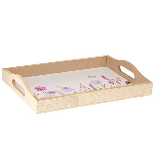 Floristik24 Holztablett rechteckig Natur Blumen Schmetterling L35cm