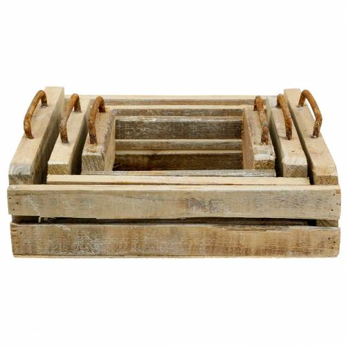 Floristik24 Holztablett mit Griffen quadratisch 30×30/24×24/18×18cm 3er-Set