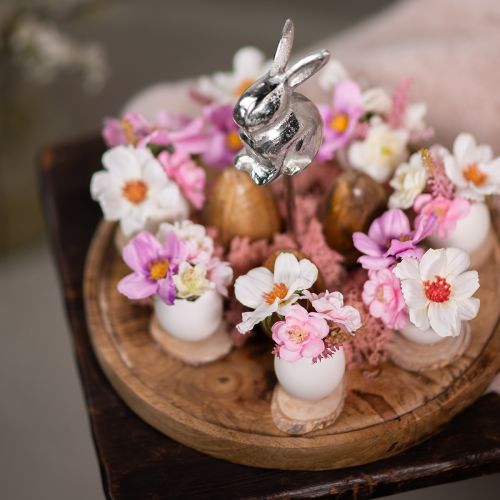 Floristik24 Holztablett Natur Hase Deko Metall Silber Ø27,5cm H21cm