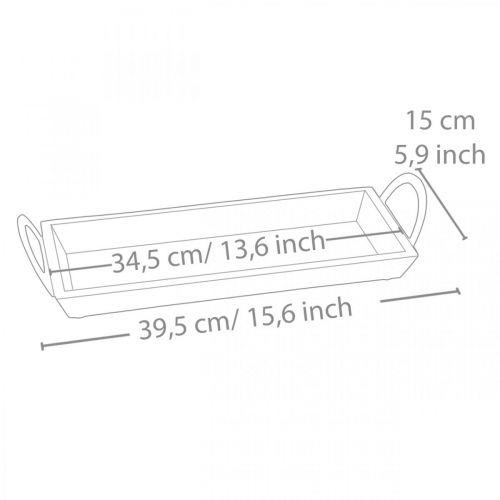 Floristik24 Tablett aus Mangoholz, Dekoschale mit Metallgriffen, Tischdeko L39,5cm