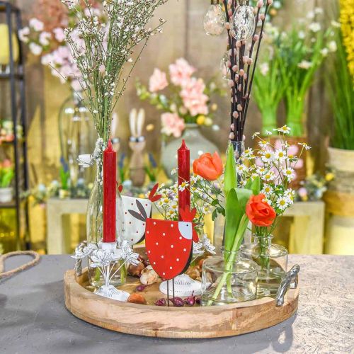 Floristik24 Holztablett mit Griffen, Tischdeko rund Echtholz, Metall Natur, Silbern Ø40,5cm