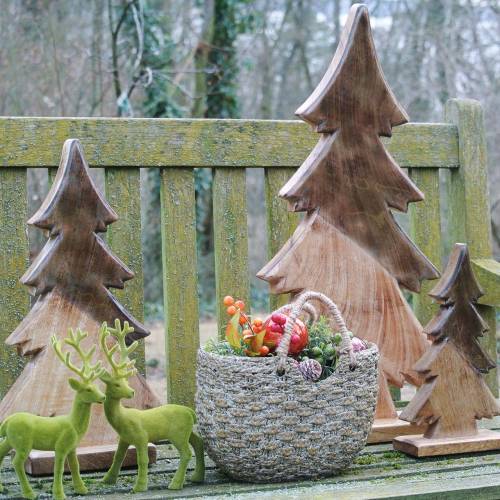 Floristik24 Holztanne Glasiert Natur, Weiß Mangoholz H29cm