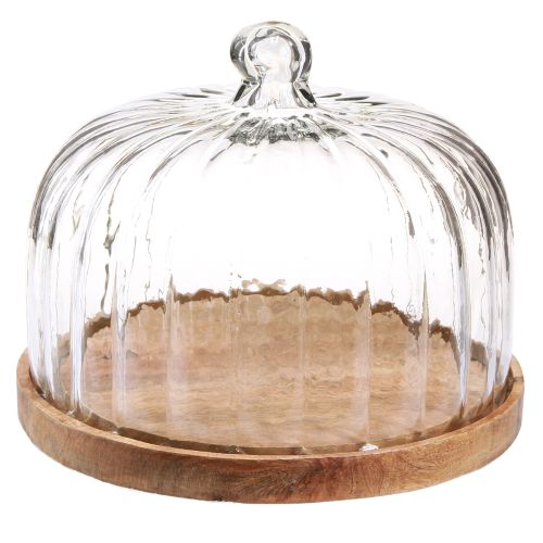 Floristik24 Holzteller mit Käseglocke Deko Teller Holz Ø29cm H22cm