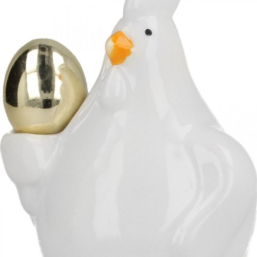Artikel Deko Huhn mit goldenem Ei, Osterfigur Porzellan, Osterdeko Henne H12cm 2St