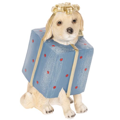 Dekofigur sitzender Hund aus Kunstharz im Geschenkpaket 20cm