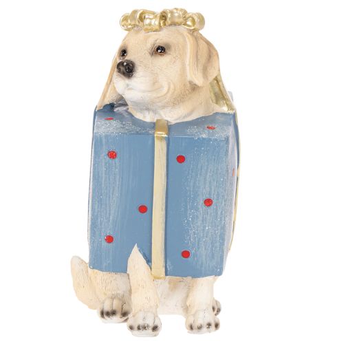 Dekofigur sitzender Hund aus Kunstharz im Geschenkpaket 20cm | Floristik24.ch