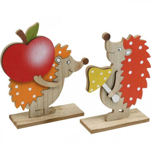 Floristik24 Herbstfigur, Igel mit Apfel und Pilz, Holzdeko Orange/Rot H24/23,5cm 2er-Set