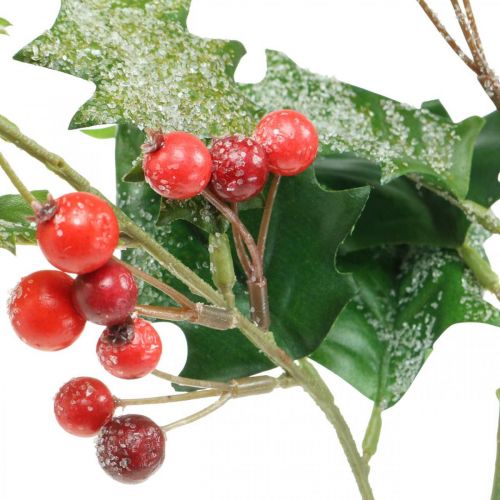 Artikel Künstlicher Ilexzweig, Winterbeere, Weihnachtsdeko, Stechpalme beschneit Grün, Rot L63cm