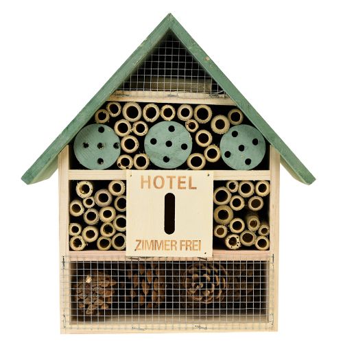 Floristik24 Insektenhotel Holz Insektenhaus Grün Natur 26,5x9x31cm