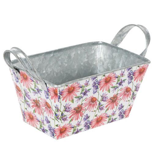 Jardiniere Metall Blumenkasten mit Echinacea-Motiv 20×12,5×10 cm, Weiss-Rosa-Lila online kaufen | Floristik24.ch