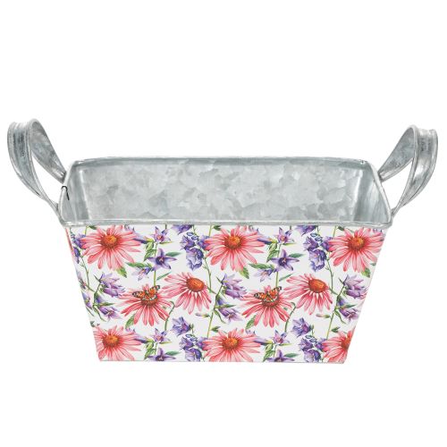 Jardiniere Metall Blumenkasten mit Echinacea-Motiv 20×12,5×10 cm, Weiss-Rosa-Lila | Floristik24.ch