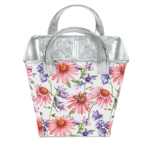 Jardiniere Metall Blumenkasten mit Echinacea-Motiv 20×12,5×10 cm, Weiss-Rosa-Lila | Floristik24.ch