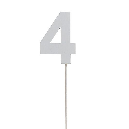 Jubiläumszahl „4" am Stab Weiß L27cm 10St