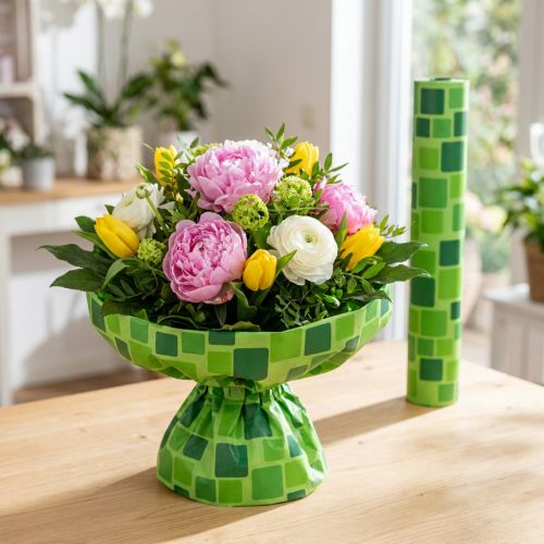 Artikel Manschettenpapier aus Papier, 25 cm x 100 m, Mosaikdesign für Blumensträusse