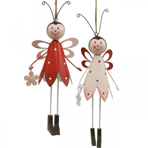 Floristik24 Käfer zum Hängen, Frühlingsdeko, Metallkäfer mit Blume, Dekohänger 2St