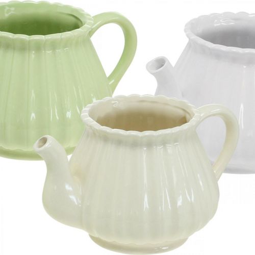 Floristik24 Deko-Kaffekanne Keramik, Pflanztopf Grün, Weiß, Creme L19cm Ø7,5cm