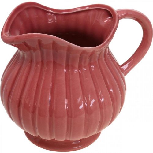 Dekorative Vase, Krug mit Griff Keramik Weiß, Rosa, Rot H14,5cm 3St